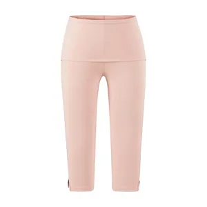 Roze hoge taille cropped yogabroek detail, rekbare slim stof met stijlvolle split zoom.