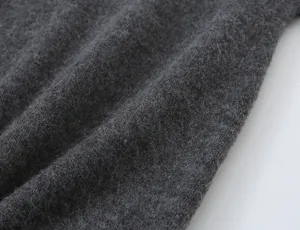 Grey knitted cardigan fabric detail shot, soft texture, cozy material for women's daily wear.
