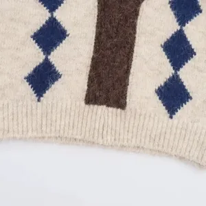 Chaleco de punto de moda con patron de rombos clasico para mujeres de uso diario.