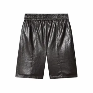 Women Casual Faux Leather Shorts High Waist Elastic Waist Straight Leg Shorts
