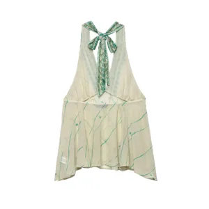 Stylish women halter neck tie-dye backless top with exquisite bead embroidery detail.