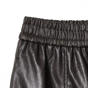 Stylish high waist faux leather shorts for women, trendy European and American casual style wear.