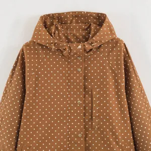 Brown polka dot hooded raincoat stylish women commute windbreaker jacket outerwear main view