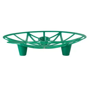 Green plastic melon fruit support tray garden rack for crop protection and stability.