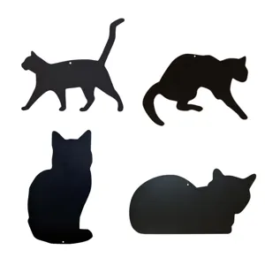 Set of 4 black cat silhouette acrylic hanging ornaments for garden and home decor.