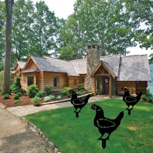 Acrylic chicken garden stake detail view, black silhouette yard decor for lawn outdoor.