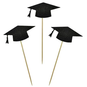 Adornos para tarta de birrete de graduación, palillos de decoración fiesta, 3 piezas.