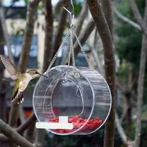 Clear acrylic hanging bird feeder for outdoors, round wild bird wild feeder with chains.