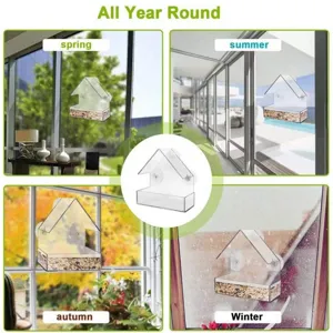 Clear acrylic window bird feeder with strong suction cups for outdoor garden backyard use