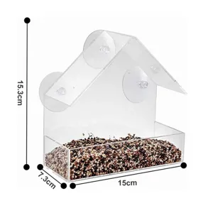 Clear acrylic window bird feeder with strong suction cups, house shape wild bird feeder for garden.