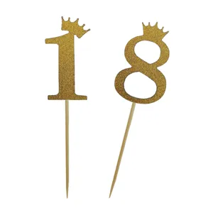 Goldene Glitzer Nummer 18 Kuchentortenstecker mit Krone, ideal fuer Geburtstagsparty Dekor.