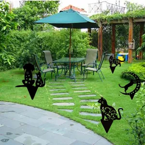 Metal black cat and dog garden stakes outdoor yard art silhouette decorative lawn decor.