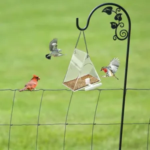 Clear acrylic triangular bird feeder hanging outdoor wild bird seed food dispenser container