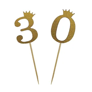Goldene Glitzer Nummer 30 Kuchen Topper mit Krone für Geburtstag Party Dekoration.