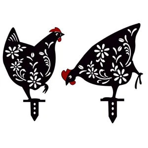 Acrylic Rooster Garden Stake Outdoor Yard Lawn Decoration Hollow Floral Black Waterproof Decorative Yard Art Sign