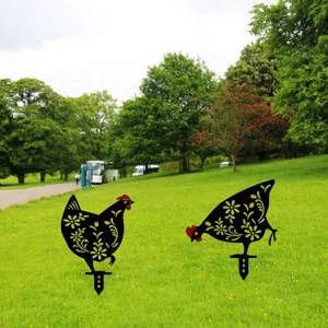 Acrylic Garden Rooster Stake Outdoor Yard Decor Black Hollow Floral Chicken Lawn Ornaments
