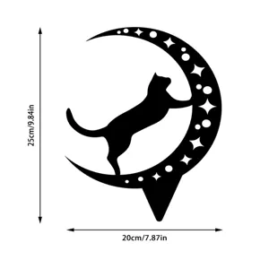 Black cat crescent moon garden stake metal yard art silhouette outdoor decorative sign