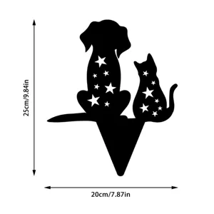 Detailed dimension graphic and size specifications of the metal cat and dog yard stake with stars.