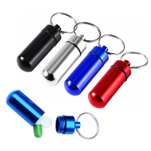 Portable mini aluminum pill bottle keychain waterproof outdoor metal pill container holder