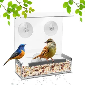 Clear Acrylic Window Bird Feeder with Strong Suction Cups and Removable Tray Outdoor Wild Bird Feeding Station