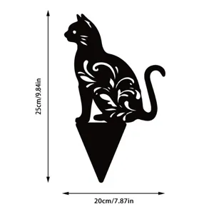 Black metal cat garden stake silhouette hollow floral yard art decoration 25x20cm