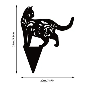 Metal black cat garden stake yard art hollow decorative silhouette for lawn and outdoor patio decor