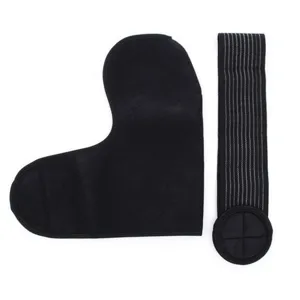 Black shoulder brace detail view showing supportive wrap and elastic strap for sports protection