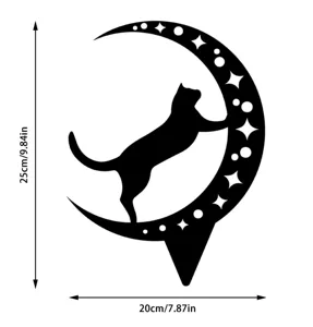 Black cat moon garden stake metal hollow yard art decorative outdoor lawn ornament 25cm