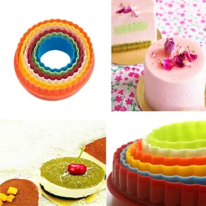 Plastic cake cookie cutter set, round fluted baking mold mousse ring kitchen baking tool.