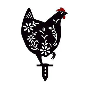 Acrylic rooster garden stake outdoor lawn yard decoration floral cutout waterproof design detail view