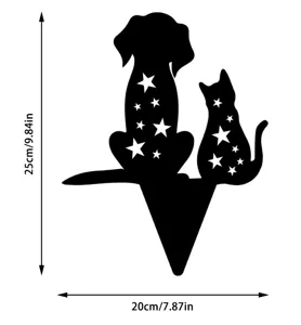 Black Metal Cat and Dog Yard Art Stake Decorative Garden Silhouette with Star Cutouts