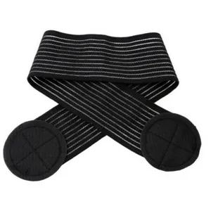 Black elastic shoulder brace strap for sports injury protection and joint support detail view.