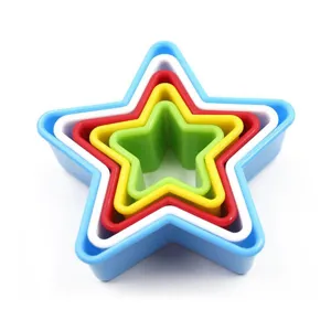 Plastic star shaped baking cookie cutter set, multi color nested pastry mold for kitchen.