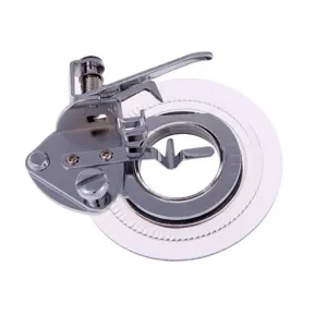 Multifunctional sewing machine circular stitch disc embroidery presser foot accessory tool.