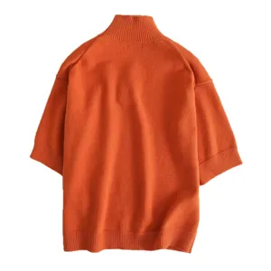 Oranger Kurzarm-Stehkragen-Strickpullover für Damen lässige Alltagskleidung schickes Oberteil.