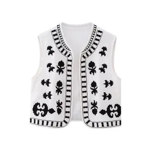 Women bohemian style embroidered open front vest, casual sleeveless waistcoat top new.