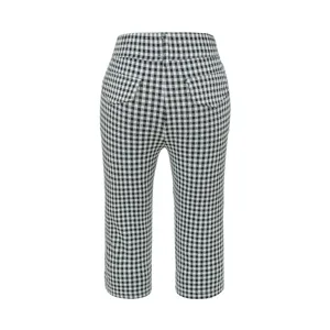 Women black white plaid capri pants slim fit casual trousers back pocket detailed summer fashion