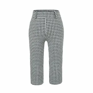 Women's Elastic High Waist Slim Fit Plaid Cropped Pants Casual Pencil Pants With Hip Pads Summer Fashion Bottoms