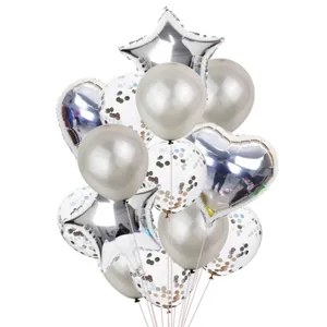 Silver foil star heart balloons confetti latex balloons set party wedding decoration details view