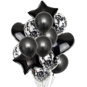 Black and confetti balloon set for party, wedding decoration, 14 pieces balloon bundle.