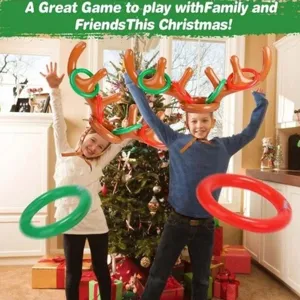 Opblaasbaar rendier gewei ringwerp spel set voor kerst familie feest interactief leuk.