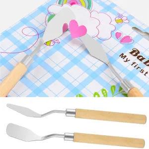 Edelstahl Palettenmesser Set mit Holzgriffen fuer Kunst DIY Handwerk und Detailansicht.