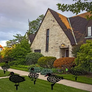 Acrylic duck yard art stakes set, black hollow silhouette garden decoration for lawn and pathway.