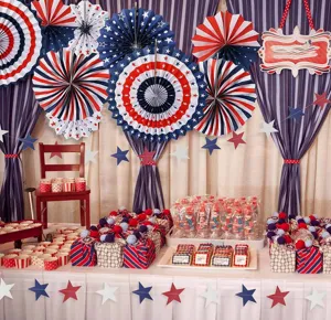 US Unabhängigkeitstag Papierfächer rot weiß blau hängende Party Deko Set für Wandhintergrund
