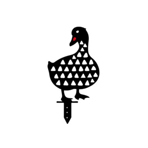 Acrylic duck yard art detail view, decorative garden stake ornament with black finish.