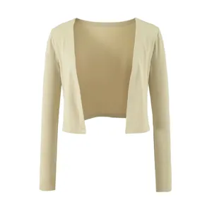 Damen einfarbige langarm kurze Strickjacke Freizeit minimalistische Basic Oberbekleidung