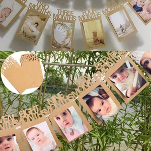 Baby monthly photo banner 1st birthday milestone bunting paper picture frames decor