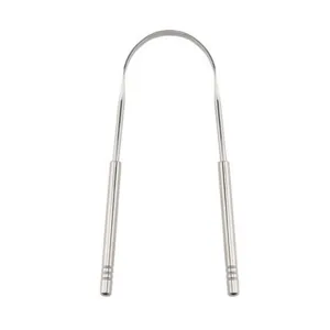 Stainless steel tongue scraper cleaner tool for oral hygiene and fresh breath care.
