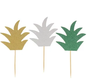 Glitter Pineapple Leaf Cake Topper Paper Decorative Flag For Birthday Party Wedding Festival Dessert Table Cupcake Decoration