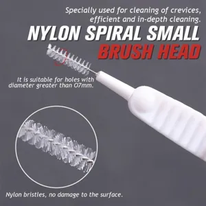 Compacte nylon spiraal reinigingsborstel voor douchekoppen en kleine spleten efficiënt.